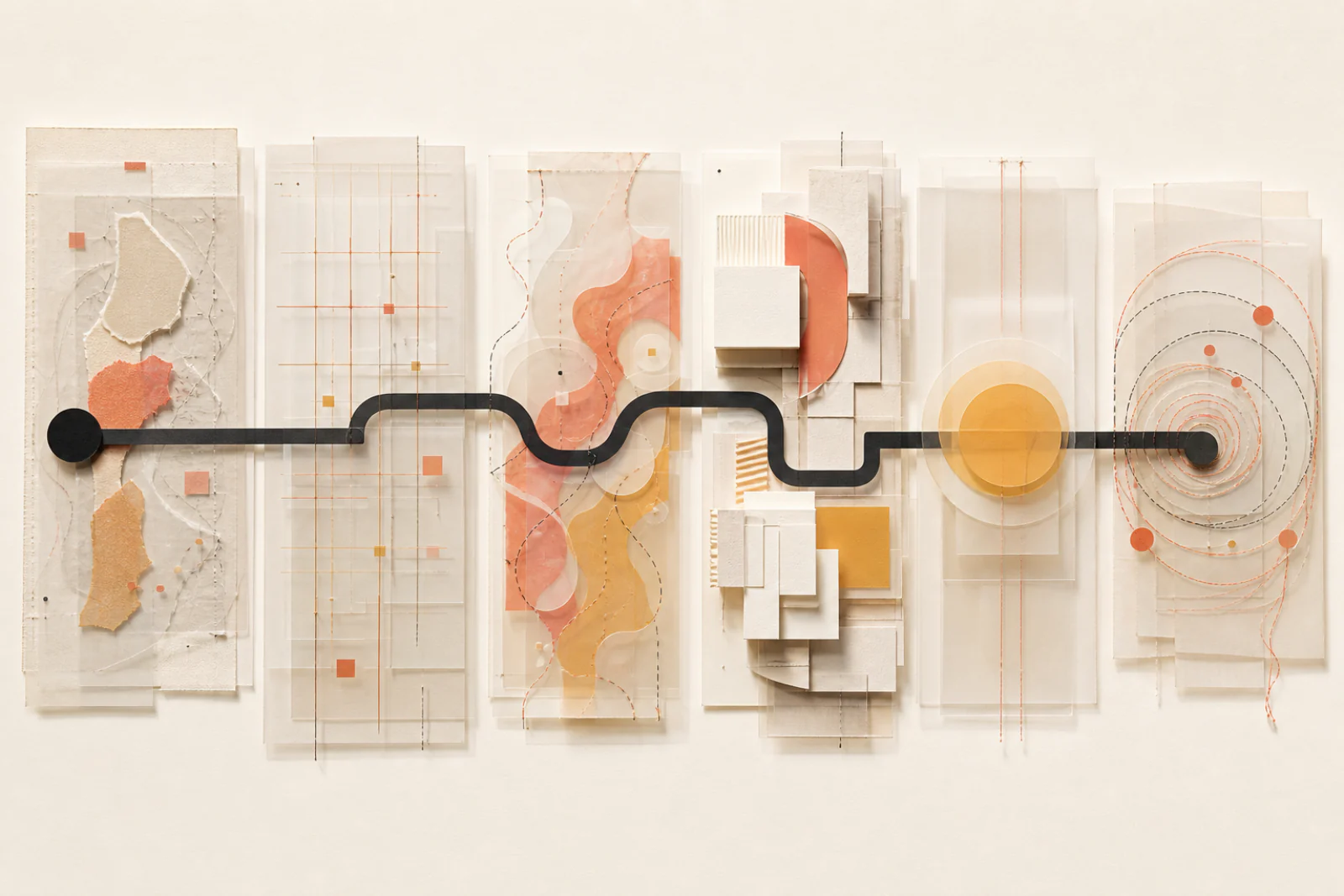 Mapa abstracto de seis capas conectadas por una ruta continua