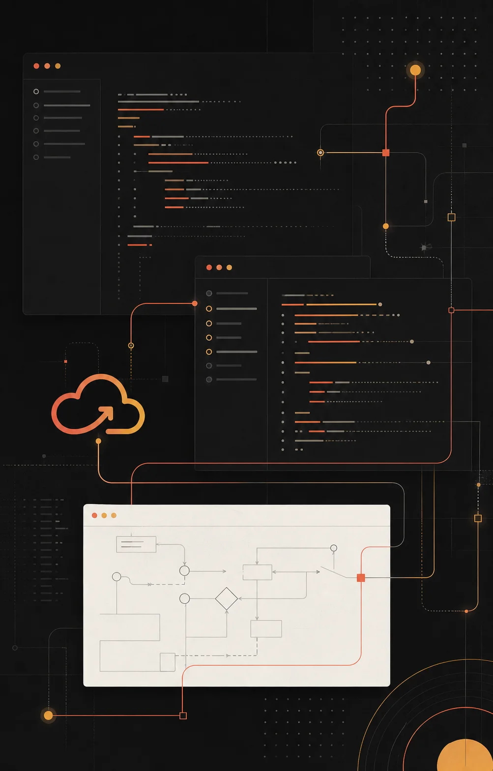 Mapa abstracto de interfaces, datos e integraciones conectadas